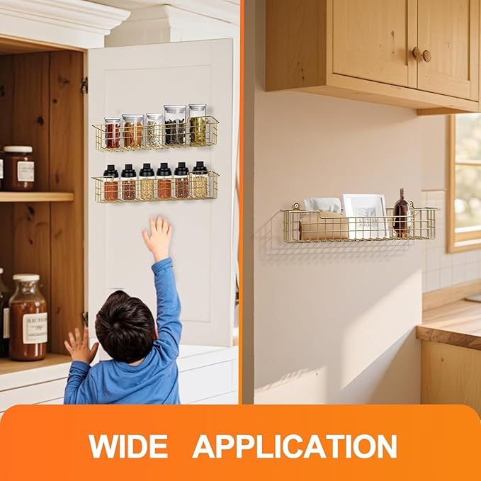 Spice Rack, 4-Pack Seasoning Organizer Wall Mount for Kitchen Storage Organization, Spice Holder Shelf Saving Space for Cabinet, RV, Pantry, Gold-Ruum Studio Home