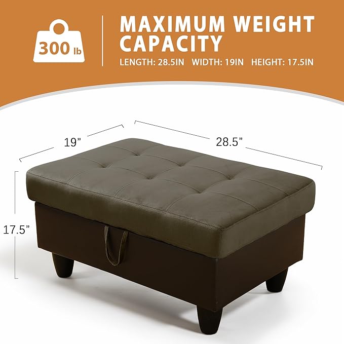 Ottoman Rectangular Storage Ottoman Bench, Flannel Footrest Stool Footstool with Lid for Living Room, Bedroom, Entryway, Taupe&Black, 35"x23.5"x17.5"-Ruum Studio Home