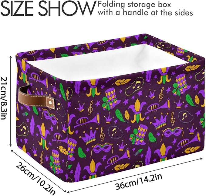 Mardi Gras Carnival Storage Basket Cube Storage Bins Organizer Bag Collapsible Closet Shelf Baskets with handle for Baby Cloth Pet Toy Book 14.2×10.2×8.3 IN-Ruum Studio Home