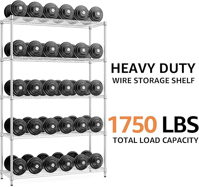 MZG 1750 lbs 5 Tier Storage Rack Metal Wire Shelving Unit, Storage Standing Household Shelf Organizer for Kitchen Pantry Closet Garage Basement Utility Room, Chrome 15.8" D x 45.3" W x 70.4" H-Ruum Studio Home
