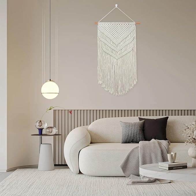 JONKASIPA Macrame Woven Wall Hanging, Bohemian Wall Decor, Handmade Woven Tapestry with Tassels, Delicate Lace Decor Crafts for Bedroom,Living Room or Farmhouse (Beige)-Ruum Studio Home
