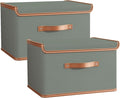 Tuza 2 Pack Storage Bins with Lids, Collapsible Closet Organizer Container, Fabric Organizer Box with Handles, Decorative Storage Boxes with Lids for Organizing Clothes, Blanket, Grey, Medium-Ruum Studio Home