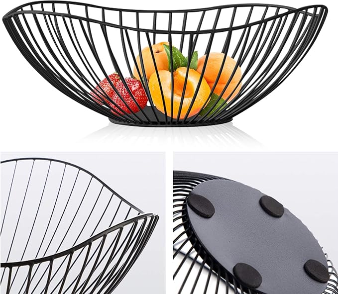 Metal Wire Fruit Basket, Black Fruit Bowl for Kitchen Counter, Fruit Holder Stand Storage Baskets for Countertop, Home Decor, Table Centerpieces, Vegetable Bowls for Fruits, Veggies, Snacks (Black)-Ruum Studio Home