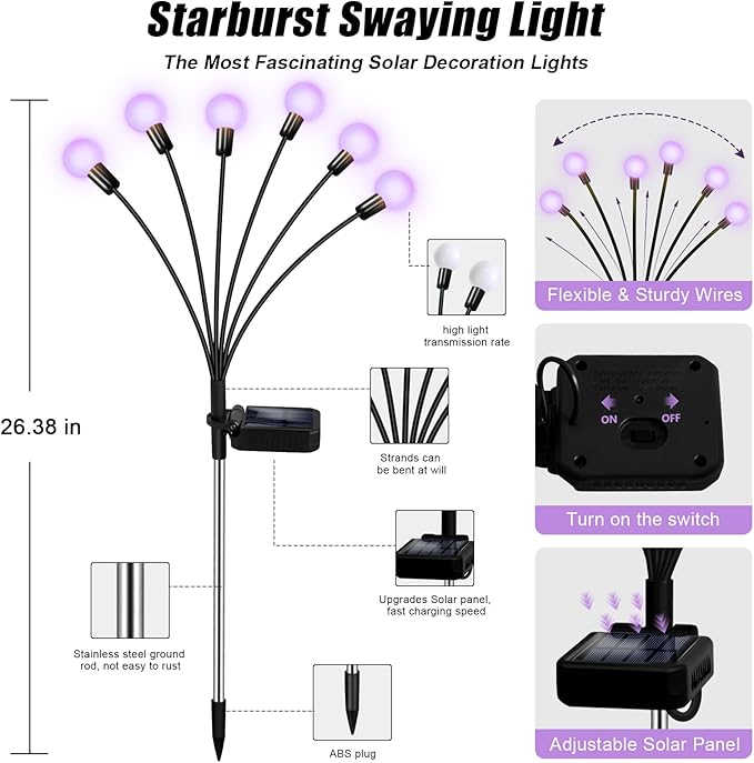 Solar Garden Lights Outdoor, Waterproof Solar Powered Lights for Yard Pathway Patio, Swaying Lawn Decor as Gardening Gifts for Women Holiday (Purple, 2 Pack)-Ruum Studio Home