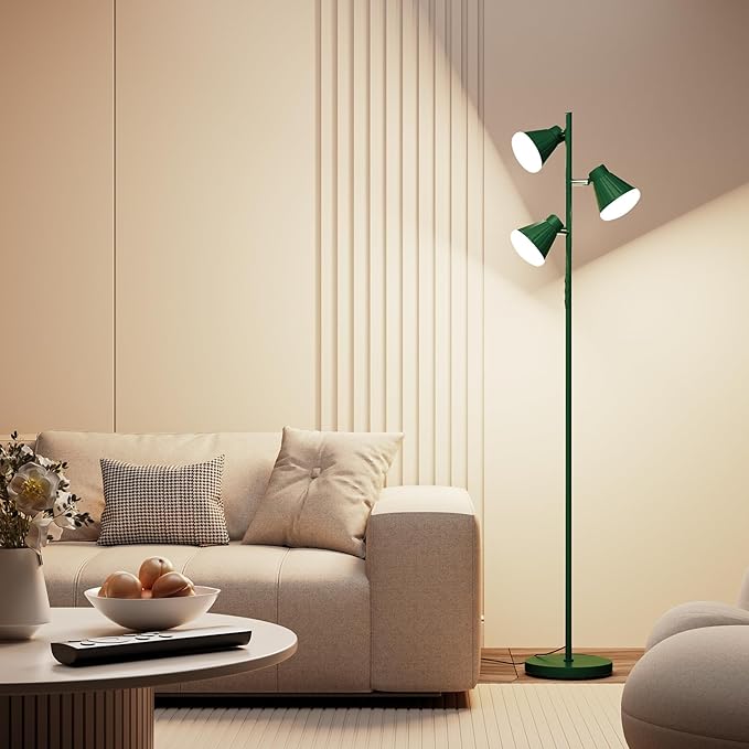 36W LED Tree Floor Lamp, Dimmable Tall Standing Lamp with Remote & Touch Control, 4 Color Temperatures Bright Floor Lamp, 3 Rotatable Light Modern Floor Lamps (Green)-Ruum Studio Home