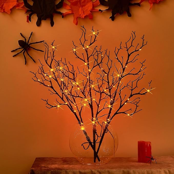 Birchlitland Halloween Branch Lights with Timer Battery Operated 75 LED Orange Fairy Lights, Lighted Black Willow Branches 21IN for Home Decor-Ruum Studio Home