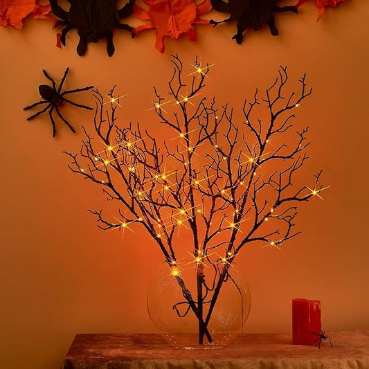 Birchlitland Halloween Branch Lights with Timer Battery Operated 75 LED Orange Fairy Lights, Lighted Black Willow Branches 21IN for Home Decor-Ruum Studio Home