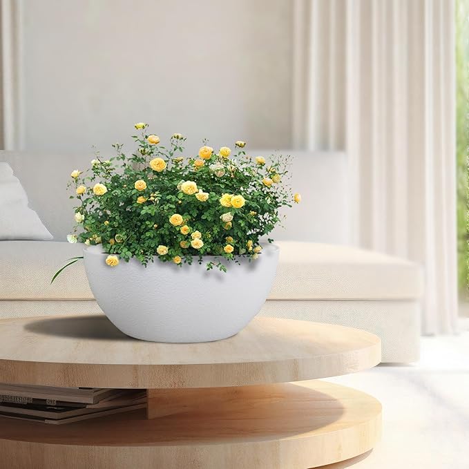 13 inch Large Hanging Planters Plant Pots for Outdoor Indoor Plants with Drainage Holes and Chain, 2 Pack Round Hanging Flower Pots for Garden Home Porch Decor, White-Ruum Studio Home