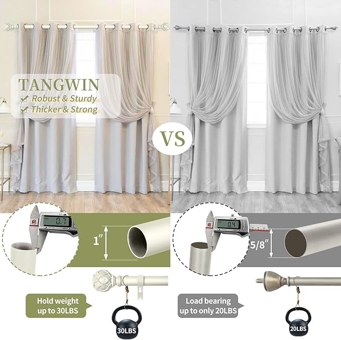 White Farmhouse Curtain Rods for Windows:Heavy Duty Adjustable Curtain Rod for Bedroom Living Room,Boho Decorative Rustic Drapery Rods with Vintage Coastal Finials,Antique White 2 Pack 66-120"-Ruum Studio Home