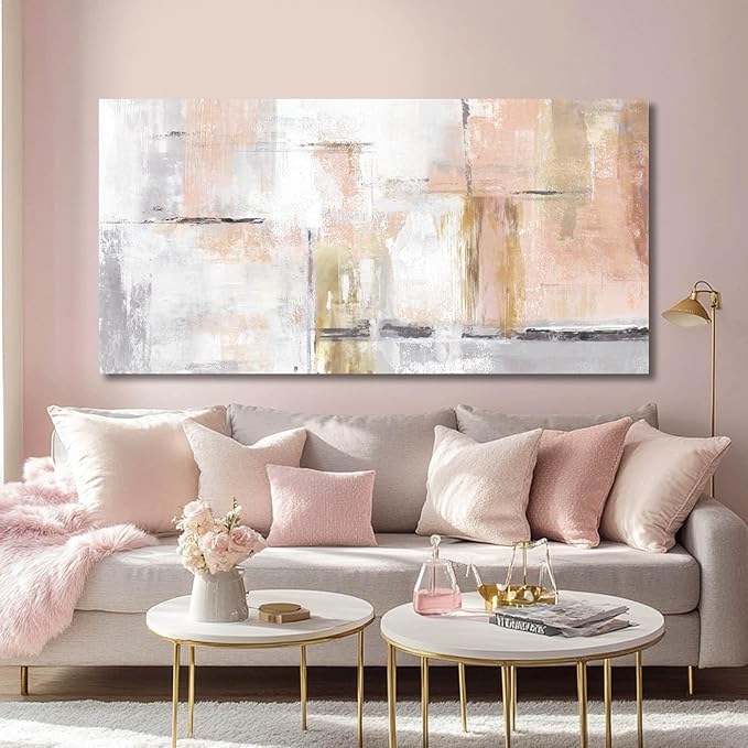 Gold Abstract Wall Art Decor Minimalist Oil Paintings 24"x48" Canvas Wall Art for Living Room Modern Framed Pictures for Wall Home Office for Women Ready to Hang-Ruum Studio Home
