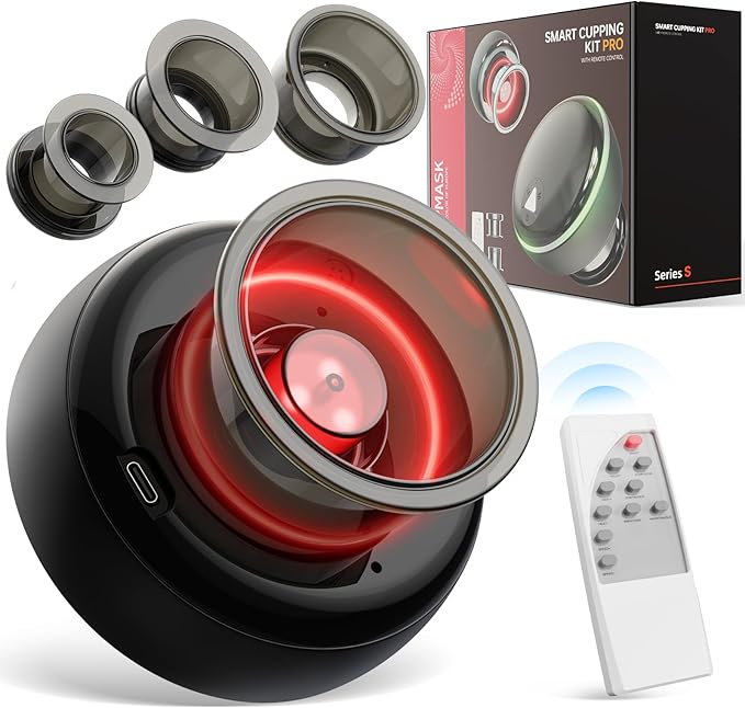 Electric Cupping Kit for Massage Therapy with Remote Controller - 32 Levels of Adjustable Suction & Heat, Portable Cupping Therapy Set for Back Pain Relief, Neck Muscle Soreness-Ruum Studio Home