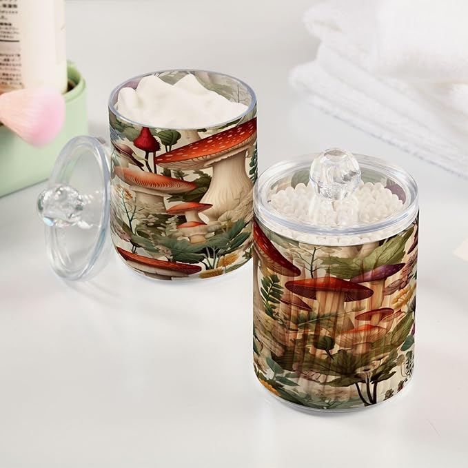 Cartoon Mushroom 2PC Airtight Transparent Plastic Storage Jar, Food Storage Container Glass, Can Store Candy, Salt, Coffee Beans, With lid, Easy To Use-Ruum Studio Home