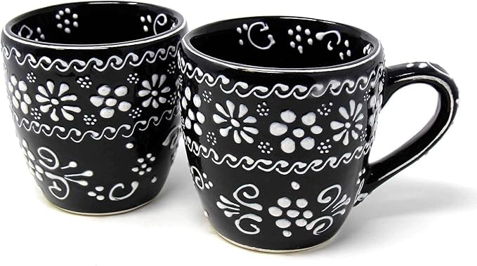 Encantada Handmade Hand-Painted Authentic Mexican Pottery Mugs (1-Pack, Ink)-Ruum Studio Home