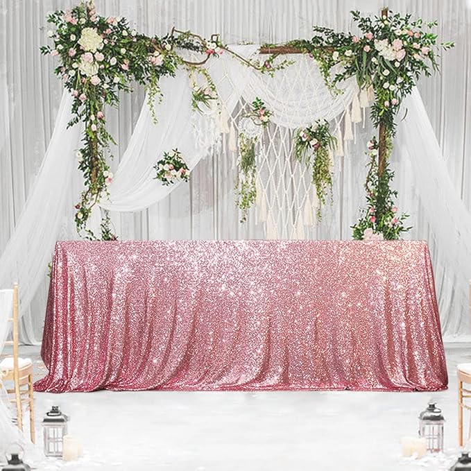 SquarePie Sequin Tablecloth 60 x 120 Inch Fuchsia Pink Sparkly Table Linen for Wedding Party-Ruum Studio Home