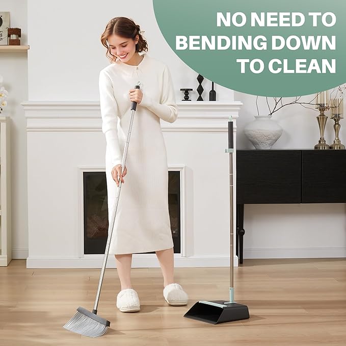 JOYMOOP Black Broom and Dustpan Set with 56” Handle, Upright Angle Design for Pet Hair and Hard Floor Sweeping-Ruum Studio Home