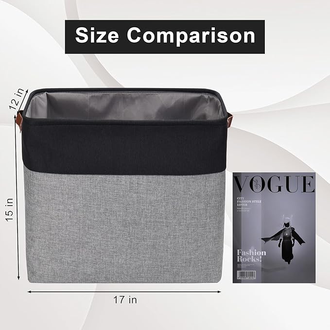 Large Fabric Storage Baskets | 50L Storage Bins, Decorative Linen Closet Baskets with Handles for Organizing, Shelf, Toys, Clothes, Home, Office, Nursery, 17x12x15Inches (Gray&Black)-Ruum Studio Home