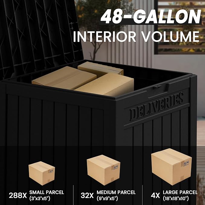 55 Gallon Plus Lockable Resin Deck Box, Waterproof Outdoor Storage Box for Patio Furniture, Garden Tools, Pool Accessories, UV-Resistant Outside Delivery, Black-Ruum Studio Home