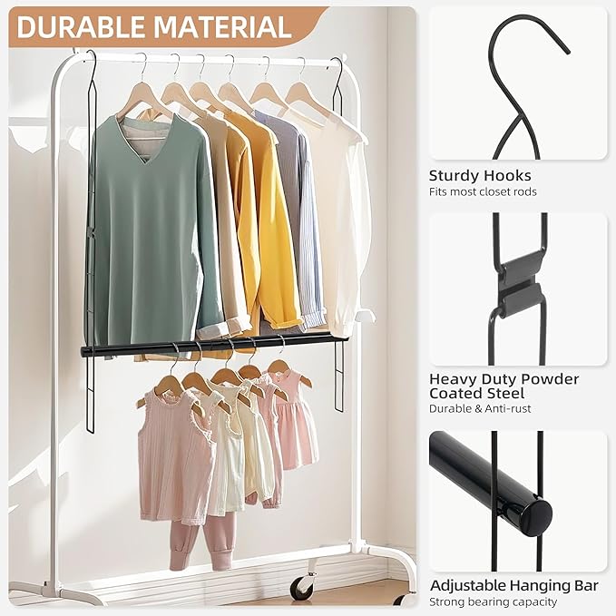 STORAGE MANIAC Hanging Closet Rod, Adjustable Width and Height Closet Hanging Organizer, Space-Saving Clothes Hanging Bar, Closet Extender Hanging Rod Double Closet Hanging Rod, 2 Pack Black-Ruum Studio Home