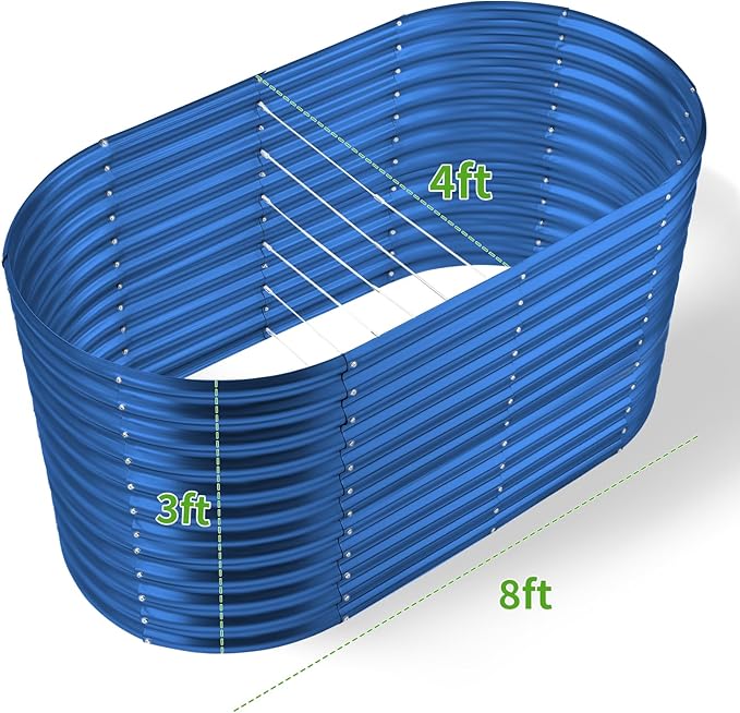 Land Guard 8x4x3ft Oval Galvanized Raised Garden Beds, Large-Capacity Metal Planter Box Outdoor, Durable Deep Raised Garden Bed 3ft Tall, Raised Beds for Gardening Vegetables, Royal Blue-Ruum Studio Home