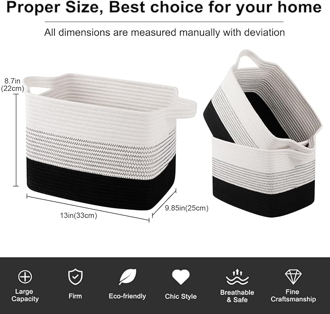 OIAHOMY Storage Basket, Woven Baskets for Storage, Cotton Rope Basket for toys,Towel Baskets for Bathroom - Pack of 3, Gradient Dark-Ruum Studio Home