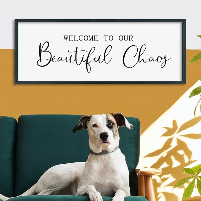 LuZhiQiang Welcome To Our Beautiful Chaos Sign Wall Decor 40"×15" for Home Living Room Entryway Bedroom Large Wood Framed Wall Hanging Art (Black)-Ruum Studio Home