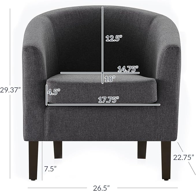 BELLEZE Living Room Chair, Linen Round Accent Barrel Chair, Club Tub Sofa Chair for Bedroom, Corner Chair with Flared Legs and Cozy Soft Padding - Highland (Gray)-Ruum Studio Home