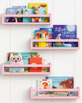 Forbena Pink Floating Shelves for Wall, Aesthetic Wall Bookshelf for Girls Room Decor, Wood Nursery Bookshelves for Toddler Kids Bedroom Book and Toy Storage Organizer (Set of 4, Pink)-Ruum Studio Home