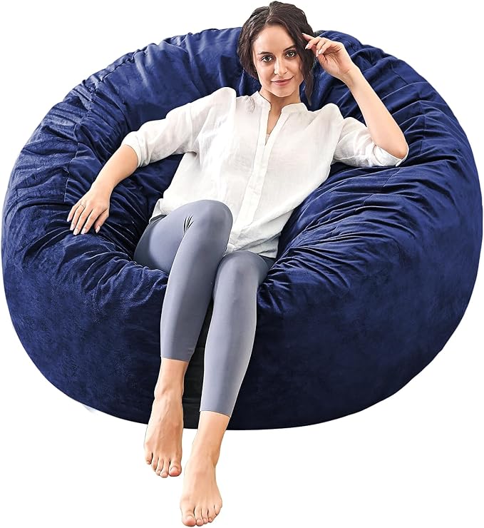 Bean Bag Chairs for Adults - Memory Foam Furniture BeanBag Chair - Kids/Teens Sofa with Soft Micro Fiber Cover - Round Fluffy Couch for Living Room Bedroom College Dorm - 4 ft, Navy-Ruum Studio Home