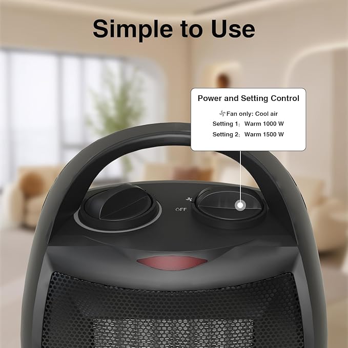 Small Portable Space Heater for Indoor Use - Lutntc 1500W Safe and Quiet Ceramic electric Heater Fan, Heat Up 200 Square Feet for Room, Office, Desk-Ruum Studio Home