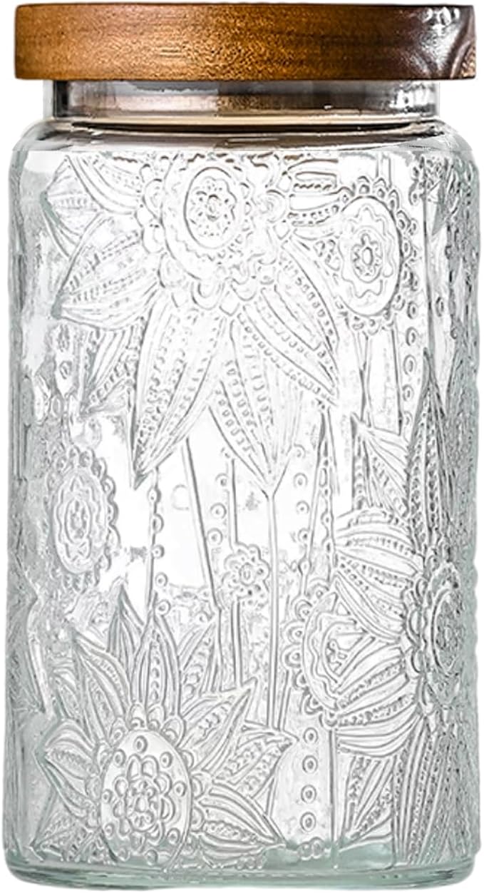 32oz Vintage Glass Jar With Lid, Glass Storage Containers, Airtight Kitchen Storage Containers For Sugar, Coffee, Tea, Spice, Flour, Candy Cookie, Pasta, Cereal, Cute Decorative Jars-Ruum Studio Home