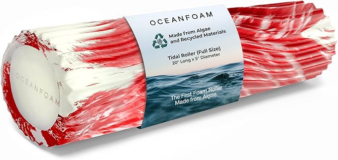 Oceanfoam Tidal Roller - Red Marbled - Muscle Massage Foam Roller for Back Pain & Stretching - Firm and Ergonomic Wide Wave Textured - Yoga, Athletics, & Wellness - Full Size, 20" x 5"-Ruum Studio Home