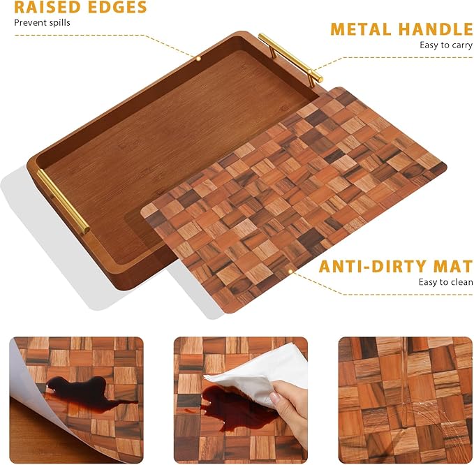 Wooden Serving Tray with Handles Mat, Decorative Coffee Table Trays, Wood Ottoman Tray for Serving Food Drink Breakfast Dinner,1 Pcs-Ruum Studio Home