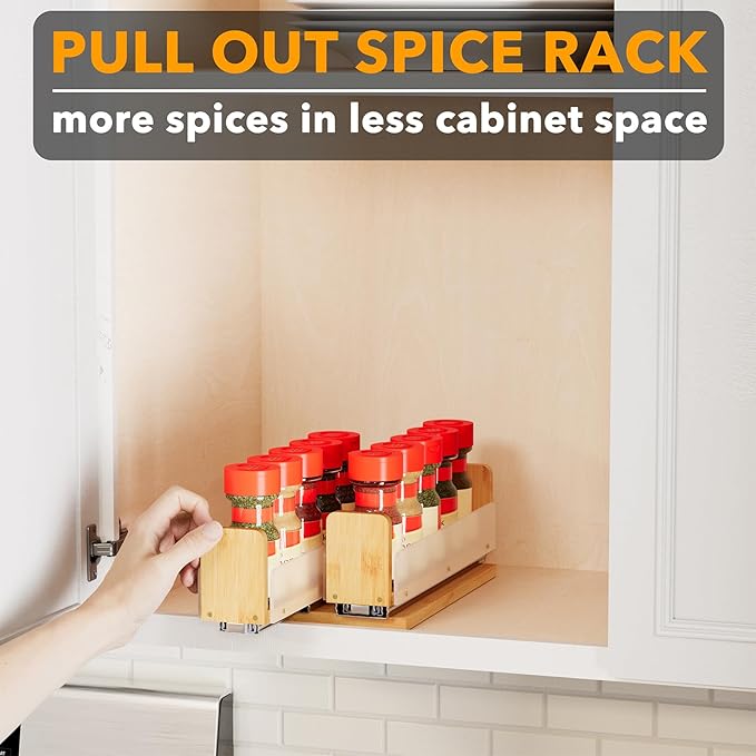 SpaceAid Bamboo Pull Out Spice Rack Organizer for Cabinet, Heavy Duty Slide Out Seasoning Kitchen Pantry Sliding Vertical Organization, 5.1" Wide, 2 Drawers(2" Wide), 1-Tier, Natural-Ruum Studio Home