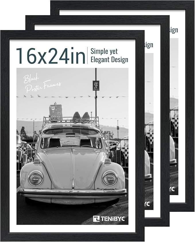 16x24 Poster Frame 3 Pack - Black, Textured Solid Wood Picture Frame, Wall Gallery Photo Frame-Ruum Studio Home