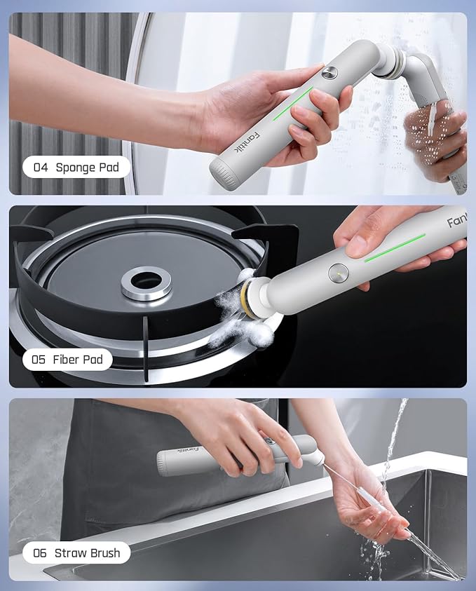 Fanttik G9 Nano Electric Spin Scrubber, Cordless Power Grout Brush, Type-C Fast Charging with LED Power Display, IPX7 Waterproof, 8 Replaceable Heads for Cleaning Grout, Corners, Crevices - White-Ruum Studio Home