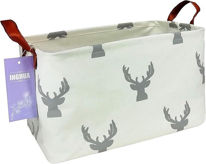 Rectangular Storage Basket Fabric Organizer Bin for Toys,Books,Clothes,Gifts,Pets-Perfect for Home,Office,Nursery,Dorm,Shelf(Rec grey deer)-Ruum Studio Home