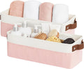 StorageWorks Narrow Storage Bins, Small Basket for Closet and Shelves, Fabric Organizer with Handles, Toilet Paper Storage, Pink and White, 2-Pack-Ruum Studio Home