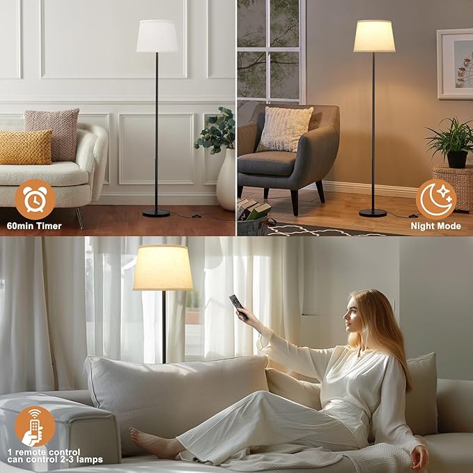 【Upgraded Floor Lamps for Living Room, Modern Floor Lamp with Remote Control, Dimmable Colors Temperature Standing Lamp Foot Switch, 9W LED Bulb Tall Lamps for Bedroom Office Kid Room-Ruum Studio Home