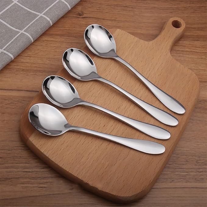 VANRA 4-Piece Children Spoons Round Stainless Steel Kids Dinner Spoons Child Silver Cutlery Set 5.8-inch (4 round spoons)-Ruum Studio Home