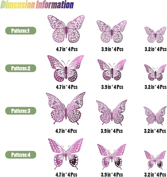 SAOROPEB 3D Butterfly Wall Decor - 48 Pcs, 4 Styles, 3 Sizes, Removable Stickers for Birthday & Party Decorations (Lavender)-Ruum Studio Home