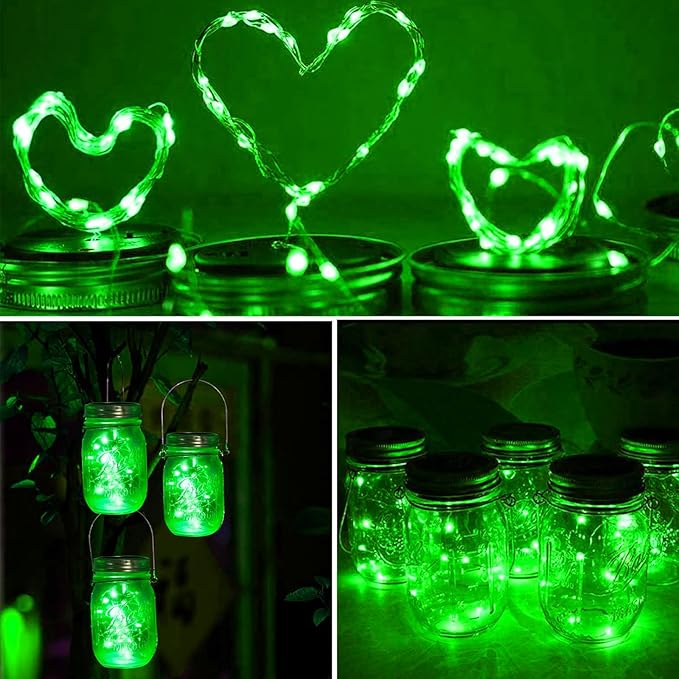 ZNYCYE Solar Mason Jar Lights, 12 Pack 30 LED Fairy Firefly Mason Jar Lids Outdoor Waterproof String Lights with Hangers(NO Jars) for Regular Mouth Jars Patio Garden Yard Wedding Decoration - Green-Ruum Studio Home