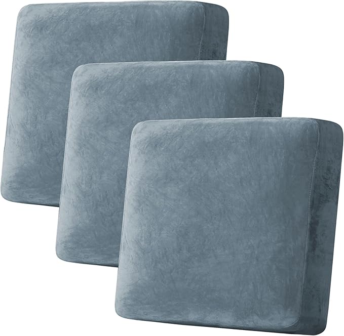 H.VERSAILTEX Velvet Stretch Couch Cushion Cover Plush Cushion Slipcover for Chair Loveseat Sofa Cushion Furniture Protector Seat Cushion Sofa Cover (3 Piece XL Sofa Cushion Covers, Stone Blue)-Ruum Studio Home