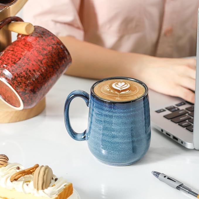 Hasense Coffee Mugs Set of 4, 12 Oz Stoneware Coffee Cups with Large Handle, Colorful Rustic Mug Set for Coffee, Tea, Coco, Latte, Dishwasher and Microwave Safe-Ruum Studio Home