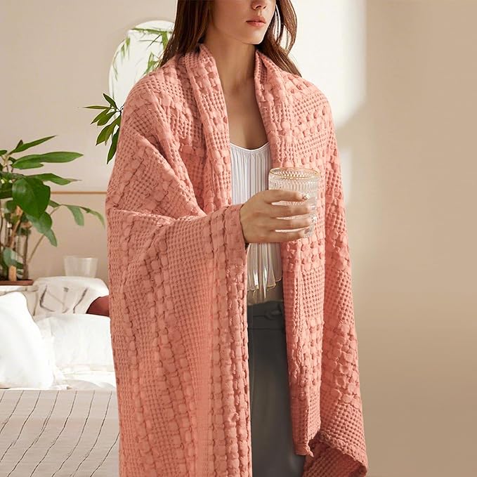 PHF 100% Cotton Waffle Weave Throw Blanket, Soft Lightweight Breathable Cozy Summer Throws for Couch Bed Sofa, Luxury Aesthetic Woven Blanket for Home Decor & Office, 50"x60", Canyon Clay-Ruum Studio Home