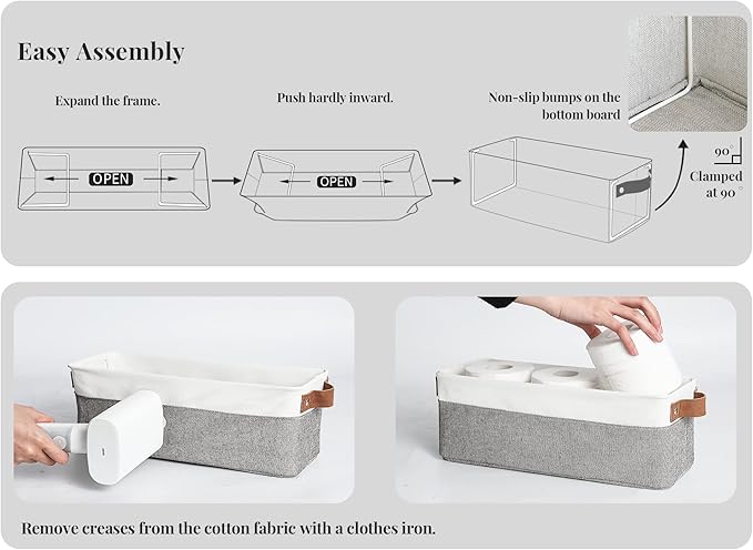 StorageWorks Narrow Storage Bins, Small Basket for Closet and Shelves, Fabric Organizer with Handles, Toilet Paper Storage, Grey and White, 2-Pack-Ruum Studio Home