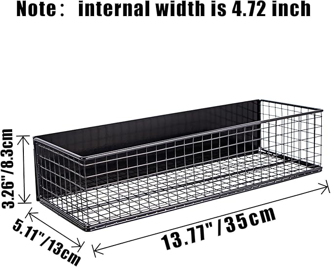 Magnetic Basket, Magnetic Shelf for Fridge,Magnetic Spice Rack Wire Mesh Magnetic organizer Holder Accessories for Office Kitchen Classroom Storage, Black-High, 13.77" x 5.11" x3.26"-Ruum Studio Home