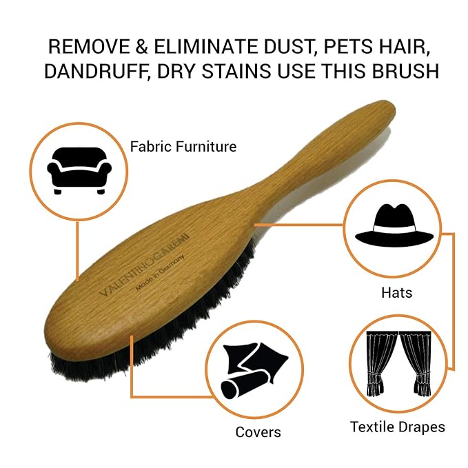 Valentino Garemi Cleaning Brush | Cloths, Fabric Furniture, Textile Drapes, Covers, Hats | Remove & Eliminate Dust, Pets Hair, Dandruff, Dry Stains | Made in Germany-Ruum Studio Home