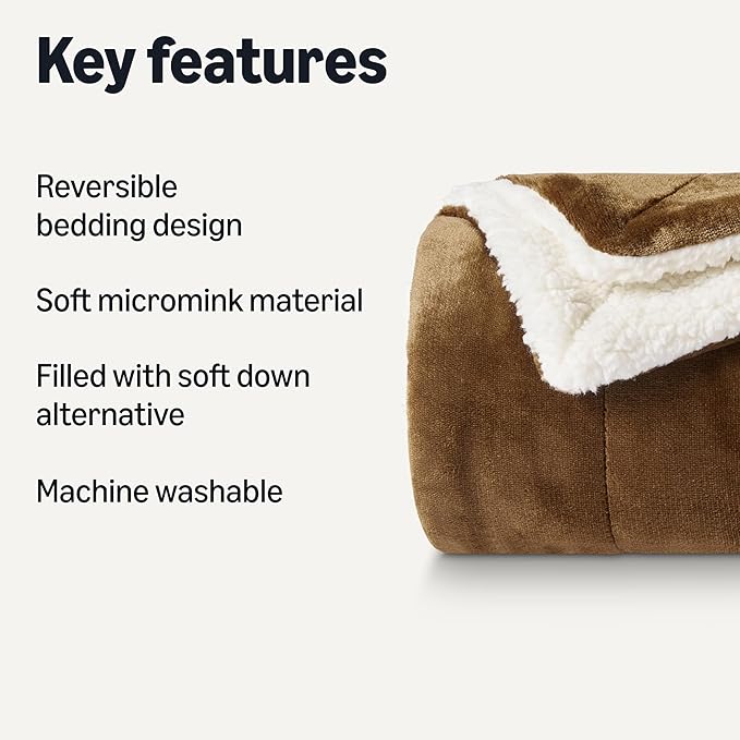 Amazon Basics Reversible Sherpa Throw Blanket, Brown, 50"x60"-Ruum Studio Home