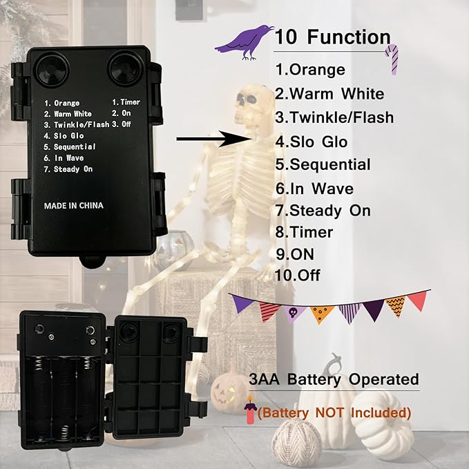 Birchlitland Halloween Black Maple Garland with Lights Timer 48 LED Orange and Warm White Fairy Lights, Battery Operated for Indoor and Outdoor Halloween Party Decoration-Ruum Studio Home