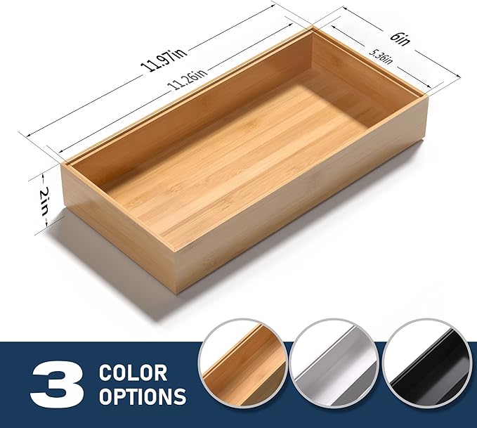 Silverware Tray for Drawer, Stackable Kitchen Bamboo Drawer Organizer 12" x 6" x 2" Set of 2-Ruum Studio Home